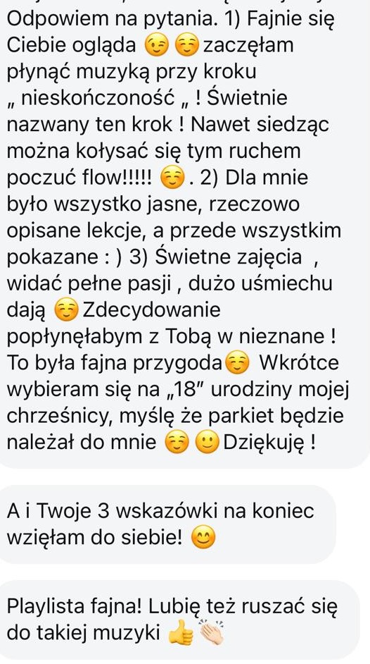 Opinia o kursie tańca od Magdaleny